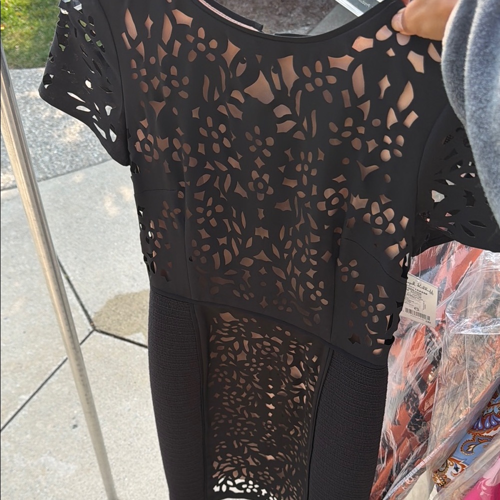 Joseph Ribkoff Black Laser-Cut Floral Midi Dress